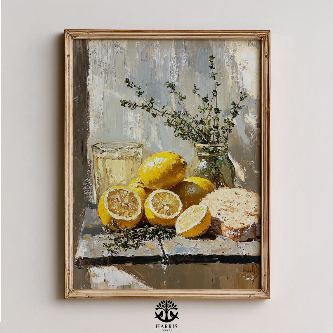 Rustic Lemon Still Life With Bread Farmhouse Kitchen Art Poster