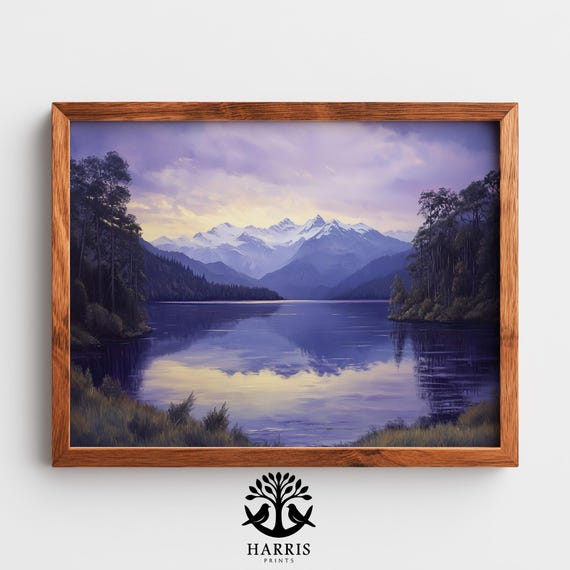 Patagonian Lake Landscape Art Cozy Scenic Mountain View Tranquil Reflections Moody Forest Decor Classic 407