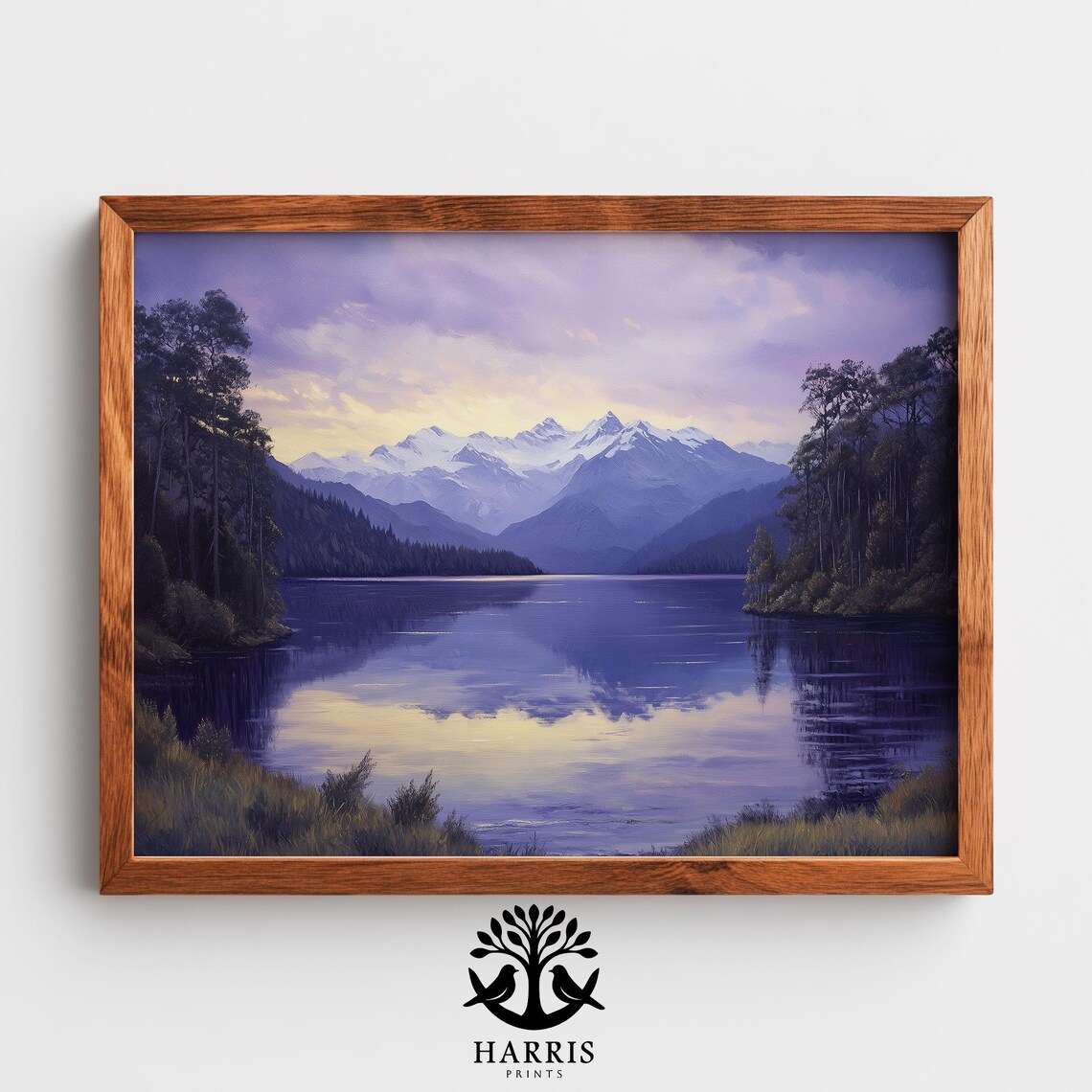 Patagonian Lake Purple Twilight Snowy Mountain Reflection Wall Art