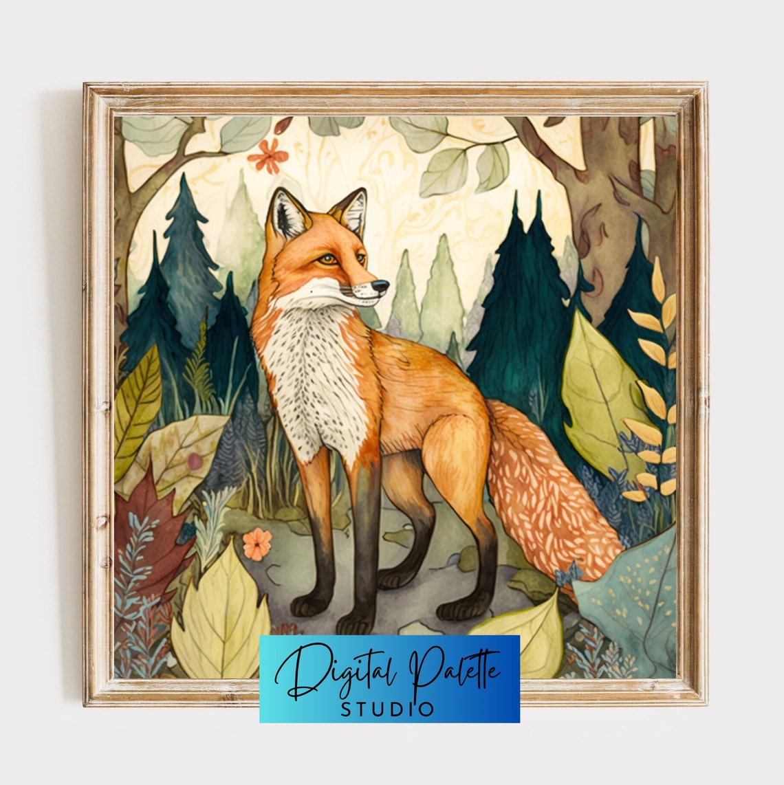 Whimsical Fox Folk Art Style Poster Print