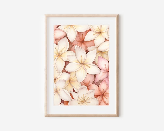Vibrant Plumeria Floral Painting Hawaiian Flower Art Tropical Blossom Decor Botanical Wall Print Exotic Garden Nature Gift