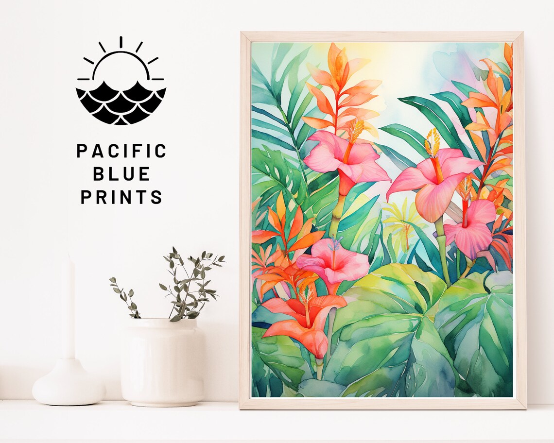 Tropical Blossoms Watercolor Art Print, Hawaiian Floral - Image 4