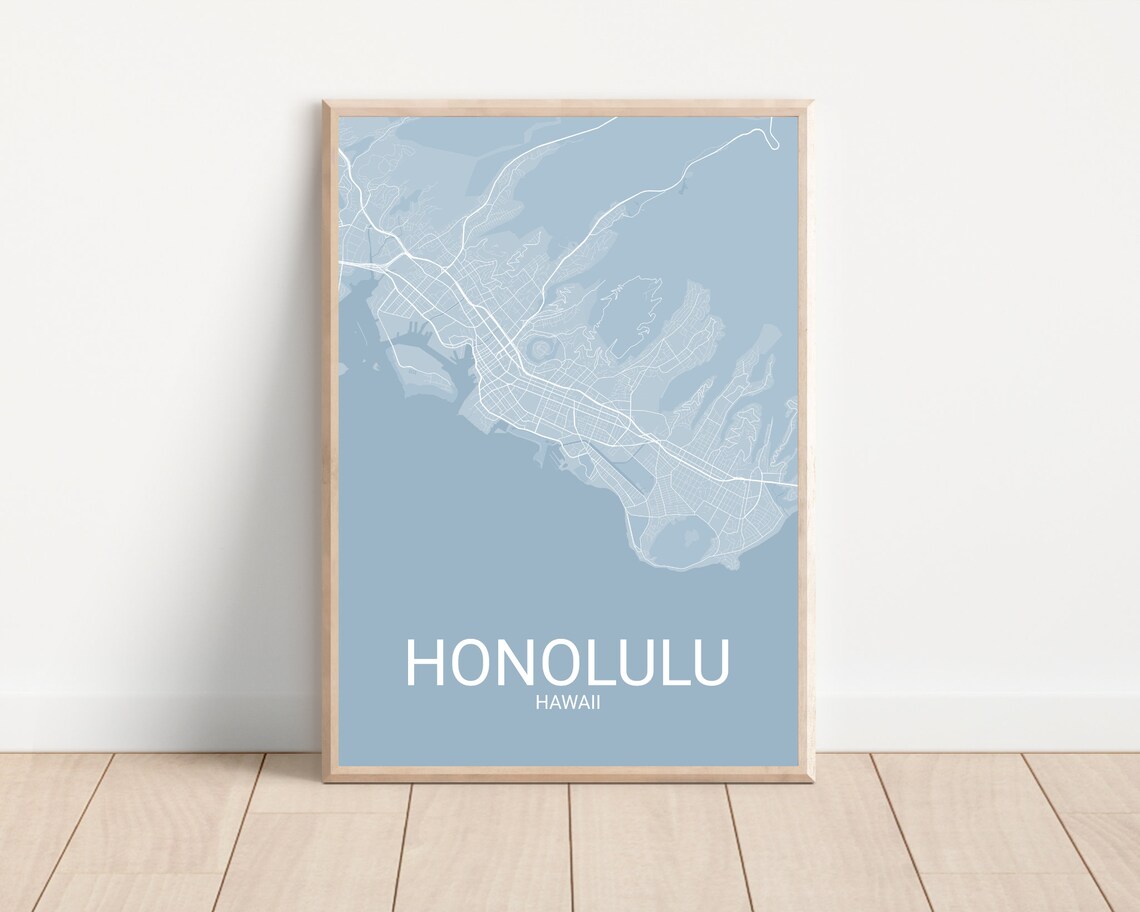 Honolulu Hawaii City Street Map Modern Blue Cartography Poster - Image 4