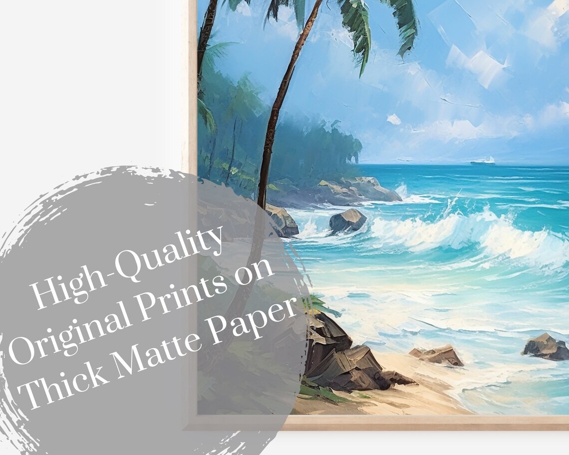 Beach Oil Painting, Hawaii Palm Tree Travel Poster - Image 3