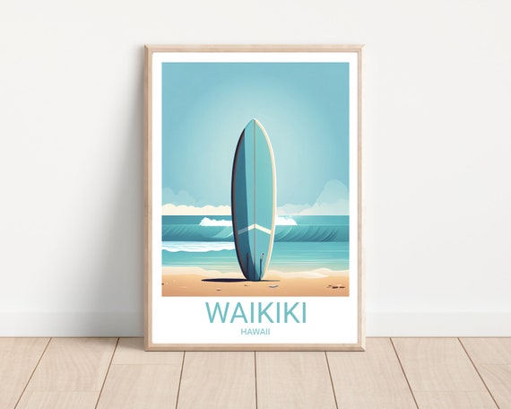Waikiki Travel Print Hawaii Artwork Island Art Hawaii Poster Travel Poster Minimalist Art Surfer Art Travel Artwork Hawaii Print
