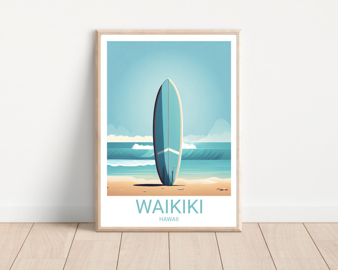 Waikiki Travel Print Hawaii Artwork Island Art Hawaii Poster Travel Poster Minimalist Art Surfer Art Travel Artwork Hawaii Print