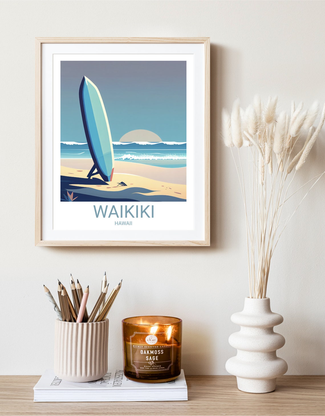 Waikiki Travel Print Hawaii Artwork Island Art Hawaii Poster Travel Poster Minimalist Art Surfer Art Travel Artwork Hawaii Print - Image 3
