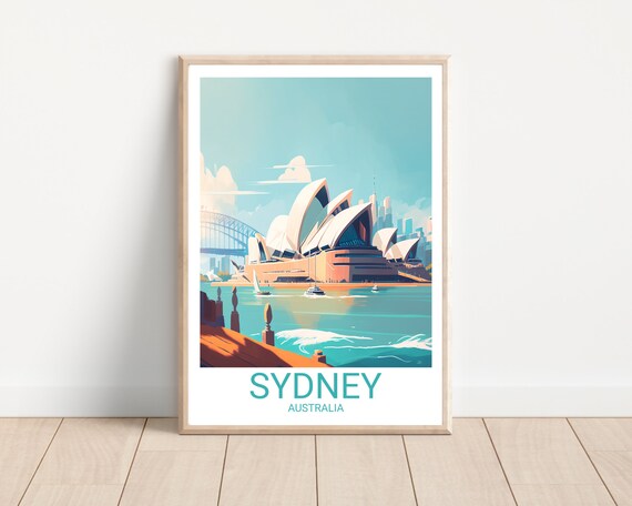 Sydney Australia Opera House Retro Travel Poster Harbor Sunset Print
