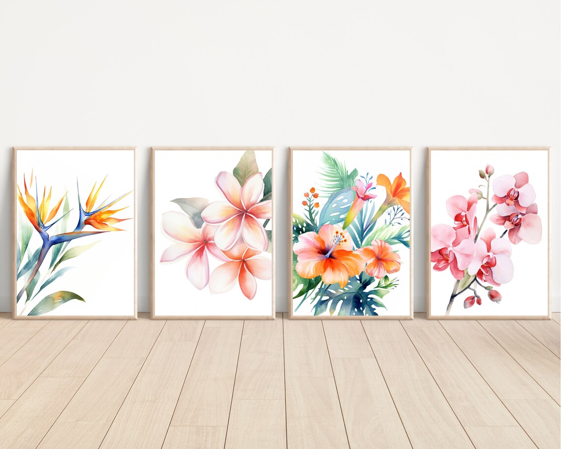 Original Watercolor Hawaiian Flower Bundle, Art Print - Image 3