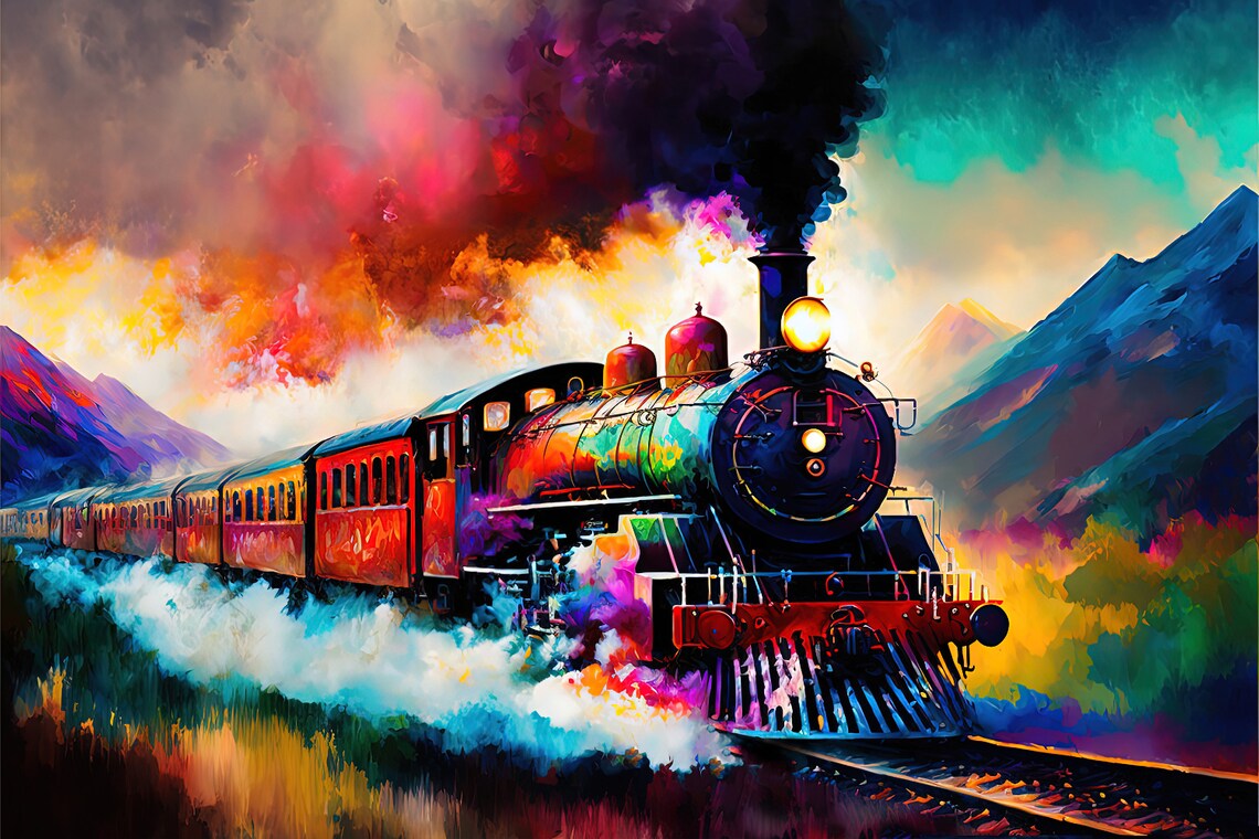 Train Locomotive Colorful Art Print, Modern Poster - Image 5