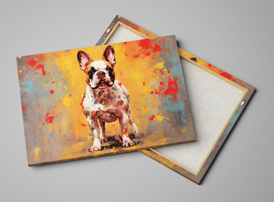 Pied French Bulldog Colorful Paint Splash Modern Dog Art Wall Poster - Image 5