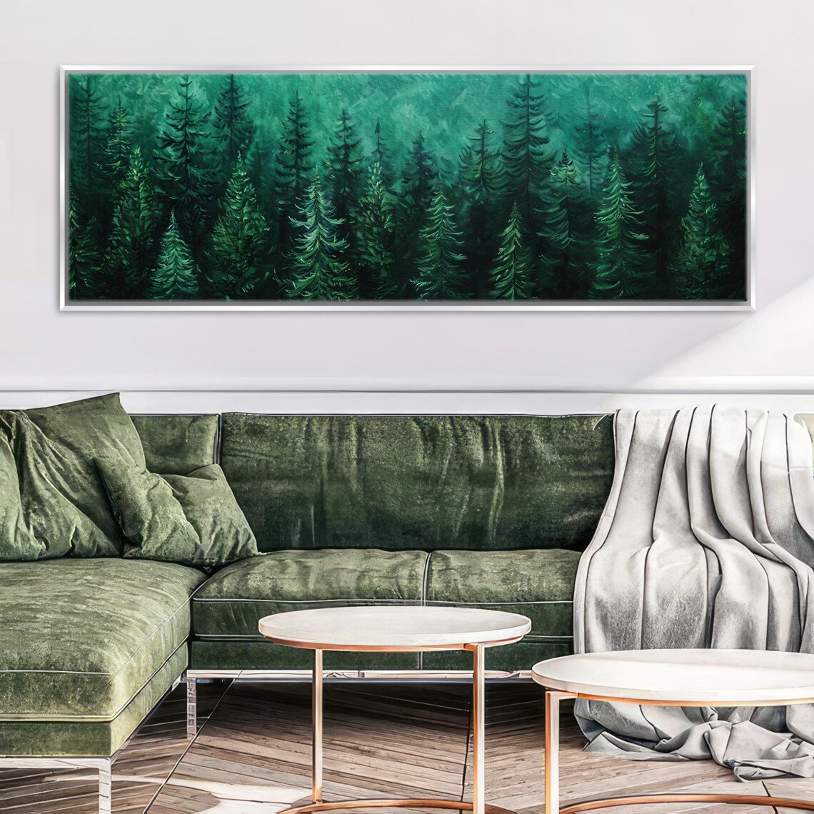 Emerald Green Pine Forest Panorama Landscape Art Print - Image 4