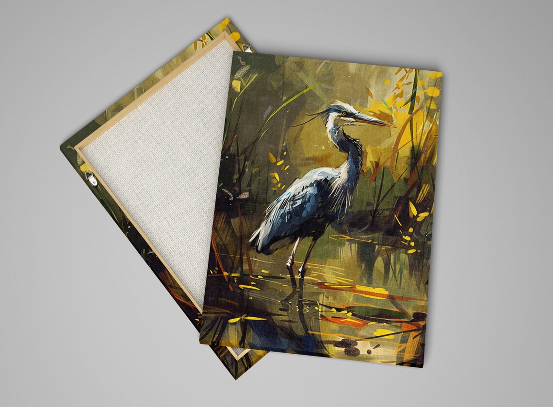 Rustic Blue Heron Marshland Scene Wall Art Print - Image 4