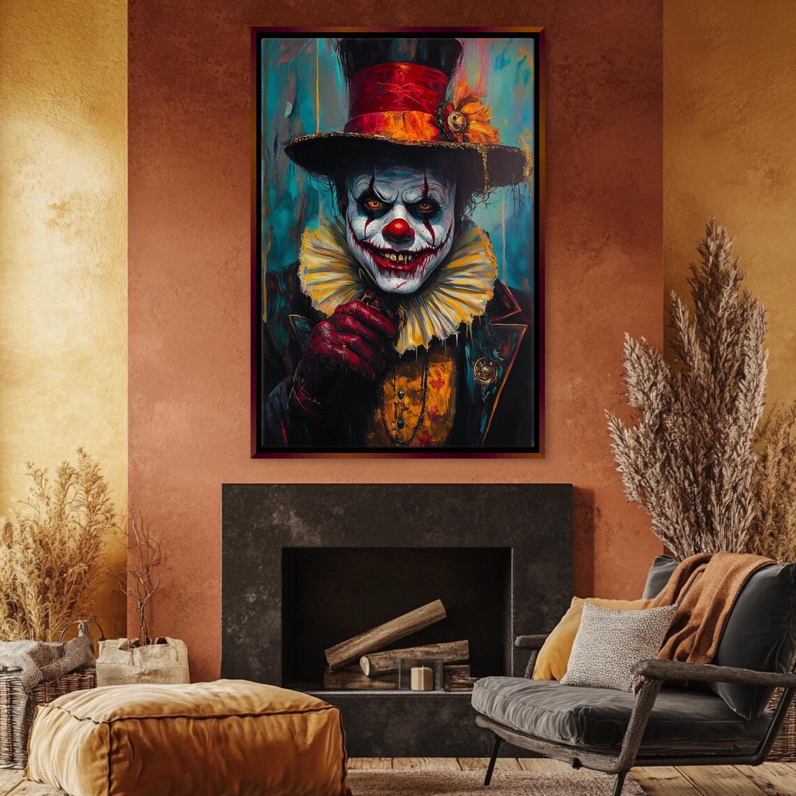 Sinister Horror Clown Portrait Top Hat Gothic Frightening Halloween Wall Art - Image 4