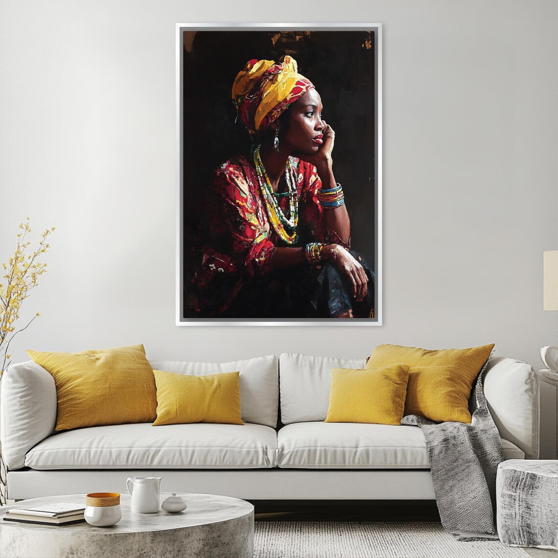 African Woman With Colorful Headwrap Painted Portrait Wall Art Poster - Image 4