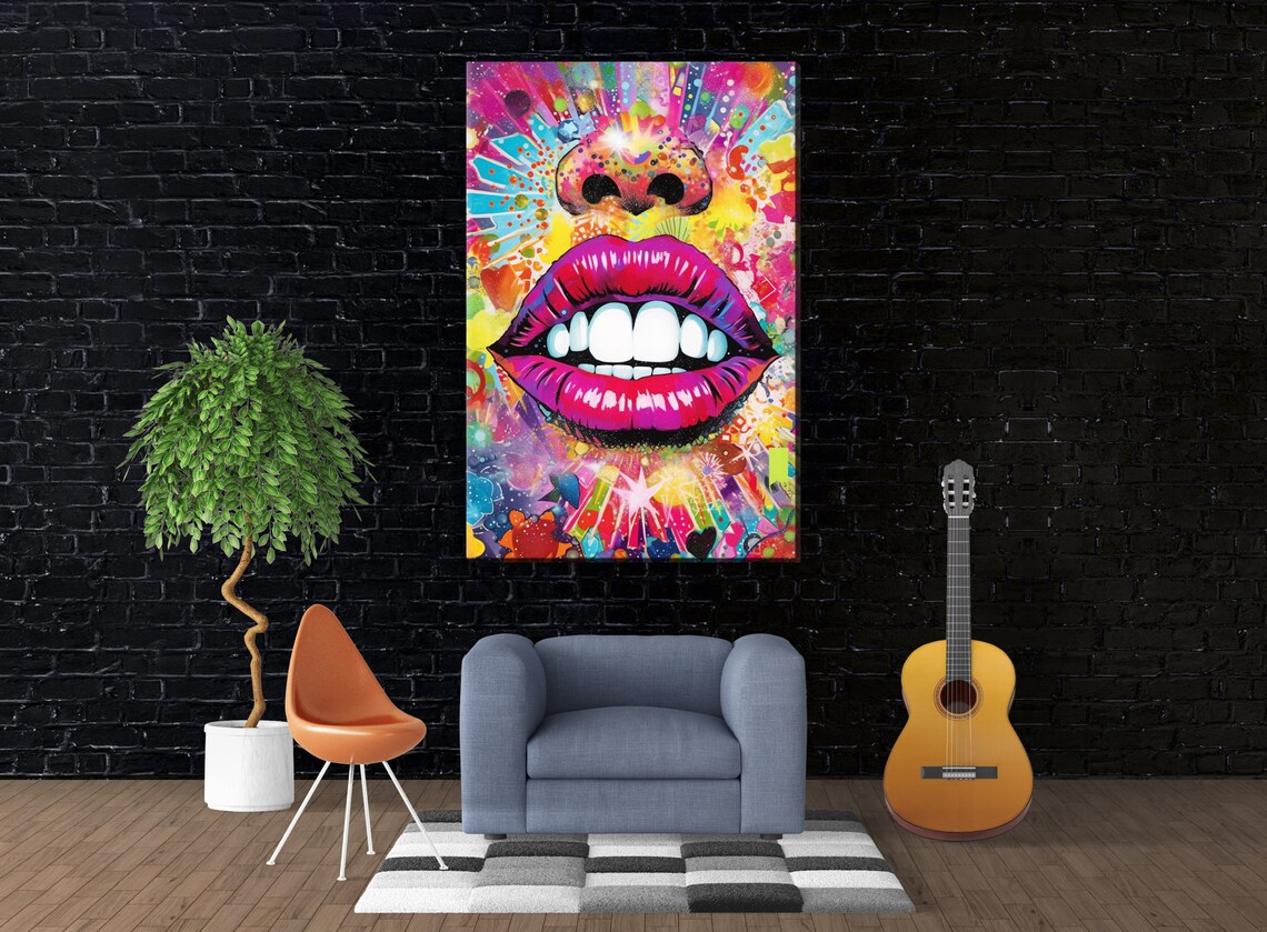 Womans Lips Collage Art Bold Magenta Smiling Pop Art Female Decor Large Wall Art Print - Image 3