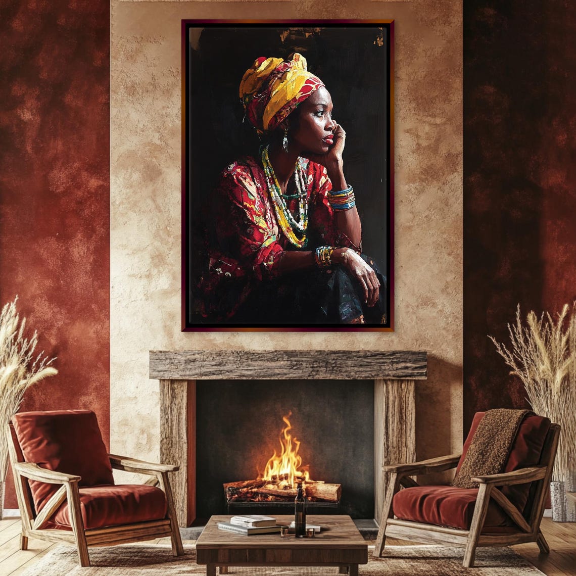 African Woman With Colorful Headwrap Painted Portrait Wall Art Poster - Image 5