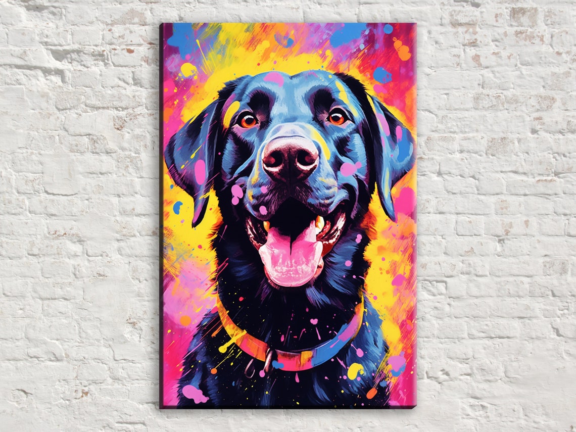 Black Labrador Pop Art Portrait Colorful Splash Happy Lab Print Poster