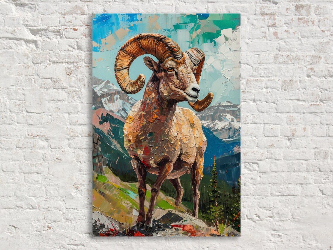 Bighorn Sheep Mountain Landscape Wall Art Print