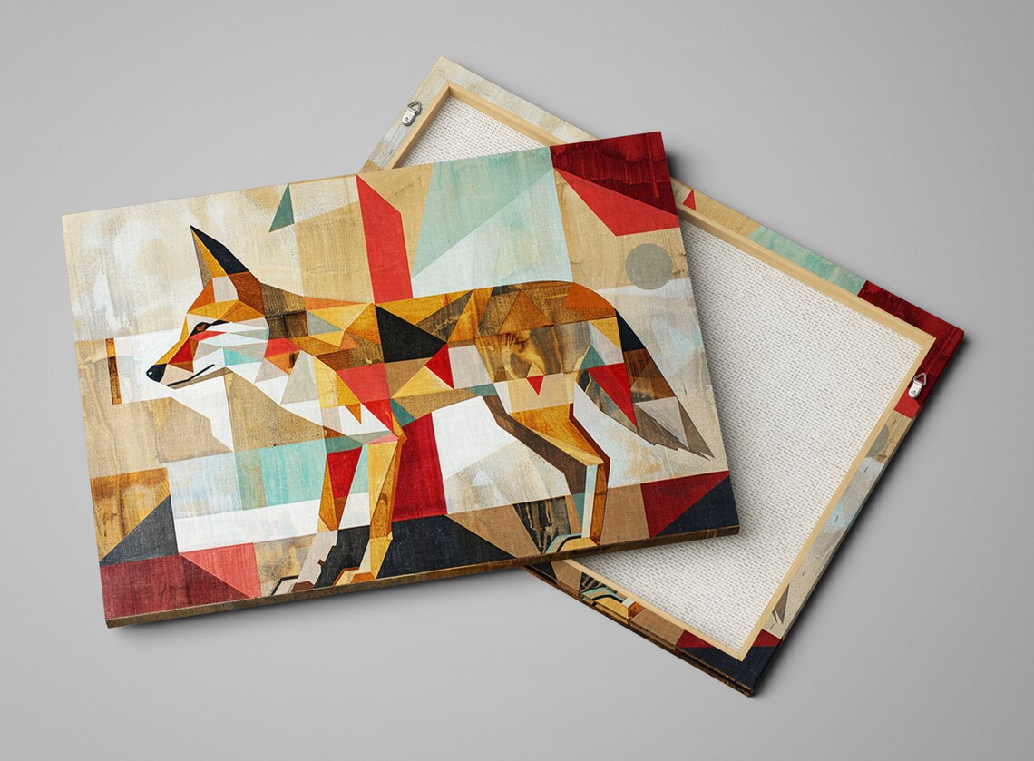 Abstract Geometric Coyote Walking Colorful Triangle Facets Art Poster - Image 3