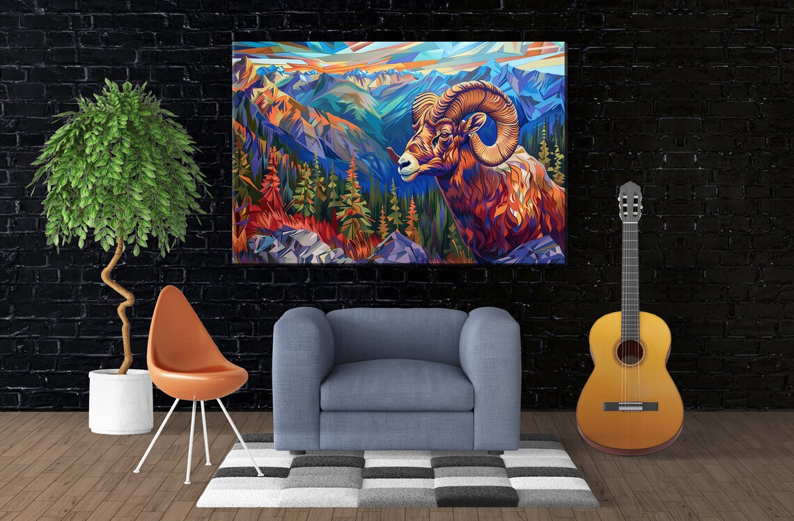 Bighorn Sheep WPAP Style Landscape Art Print - Image 3