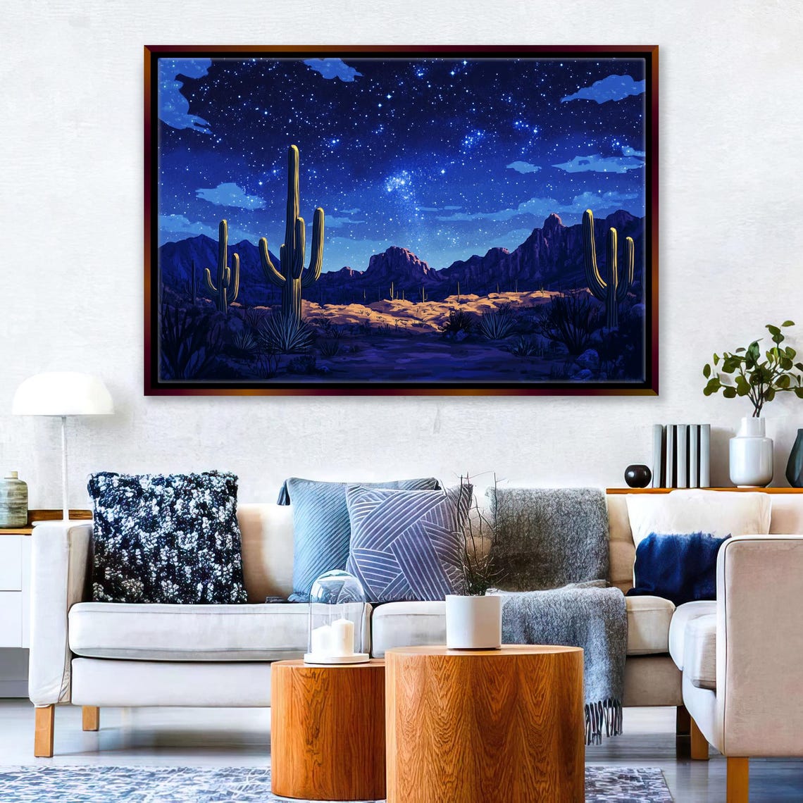 Sonoran Desert Night Starry Sky Saguaro Cactus Landscape Art Poster - Image 3