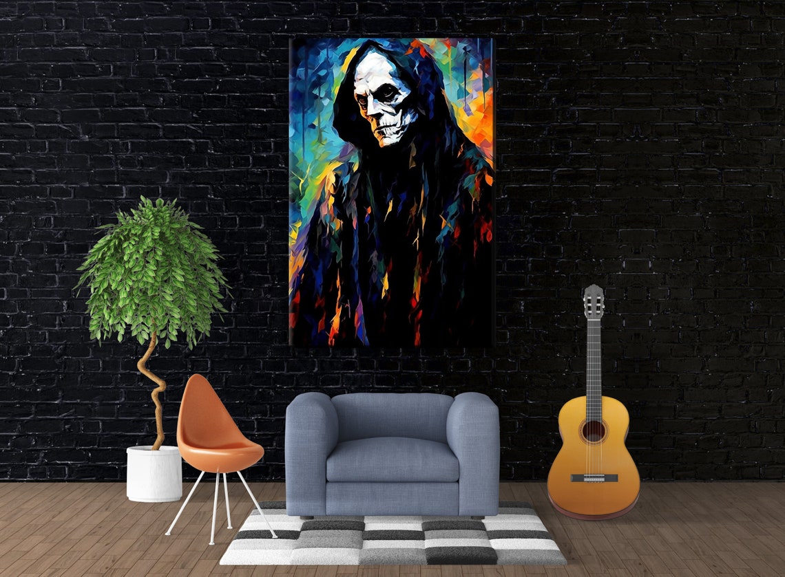 Dark Spooky Hooded Ghoul Skull Face Halloween Horror Art Poster - Image 3