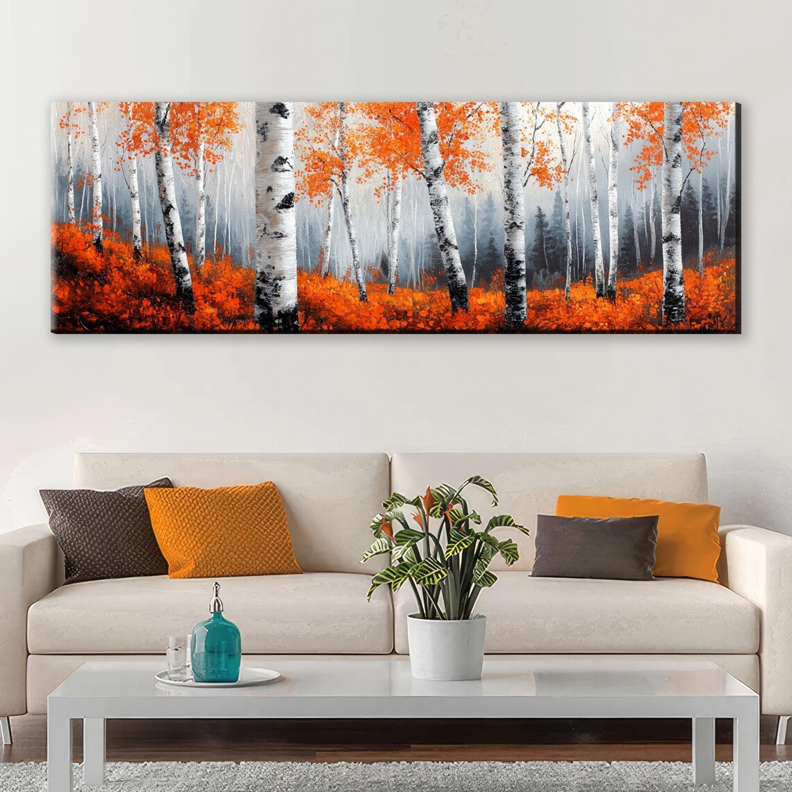 Panoramic Birch Tree Forest Wall Art Framed Or Unframed Long Horizontal Gallery Wrapped Gicle Ready To Hang Extra Large Wall Art - Image 5