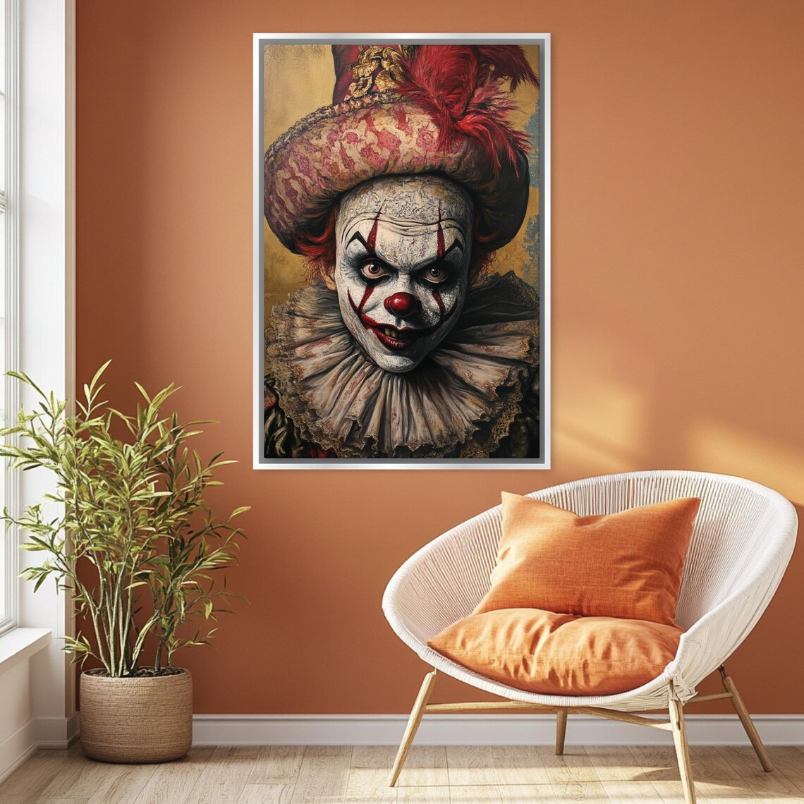 Creepy Evil Clown Portrait Vintage Horror Frightening Halloween Wall Art - Image 4