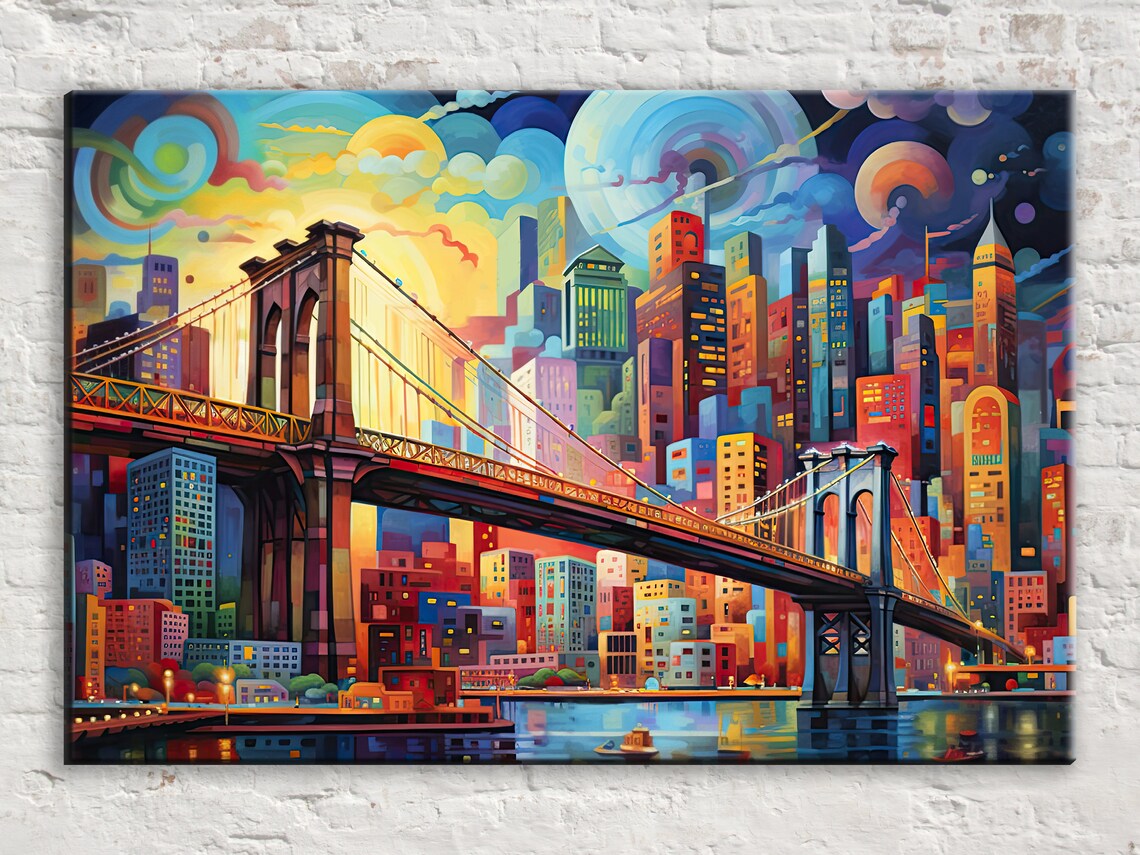Brooklyn Bridge Art Deco Travel Poster, New York