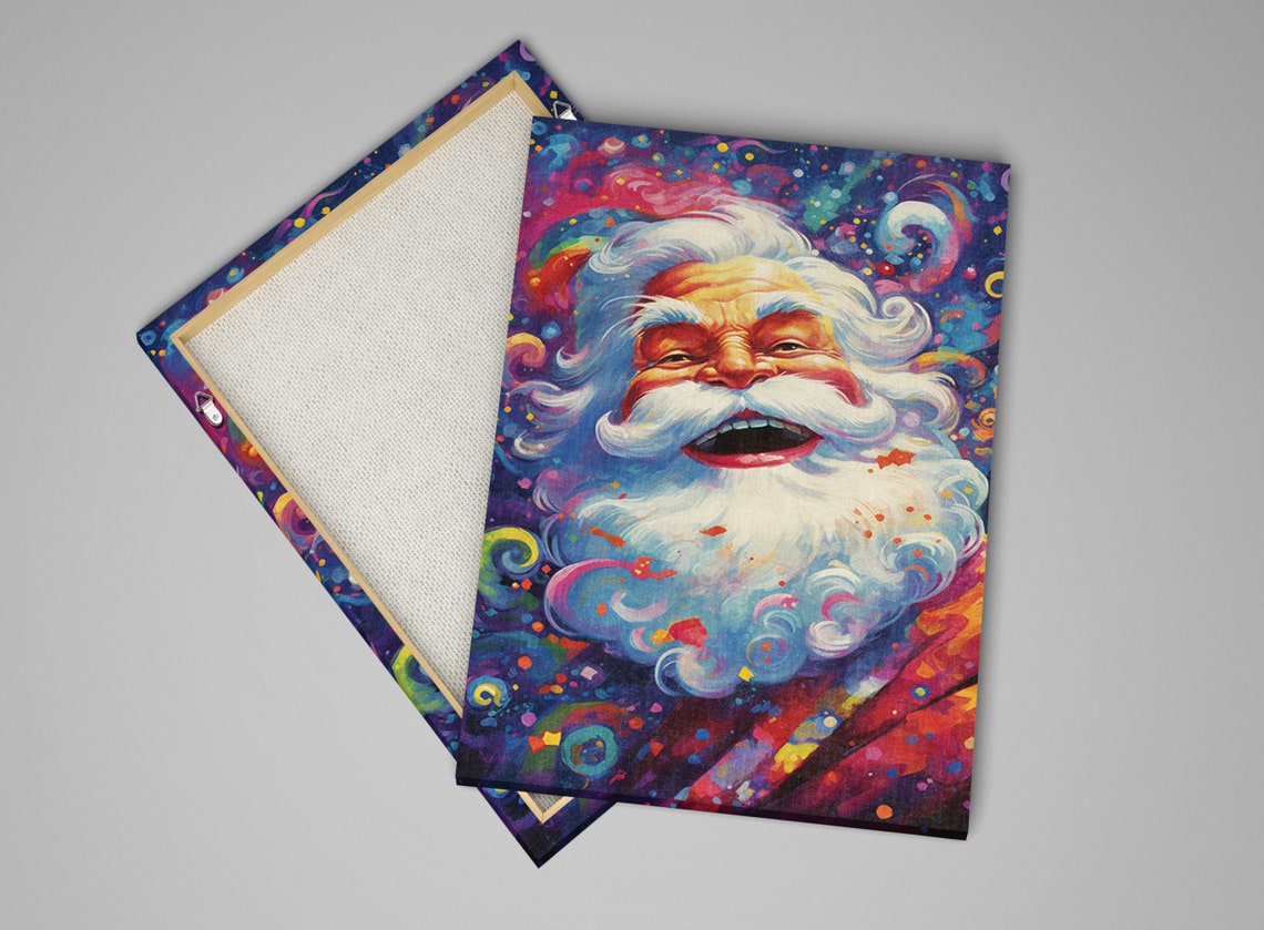 Psychedelic Santa Laughing Face Cosmic Swirl Pop Art Christmas Poster - Image 4
