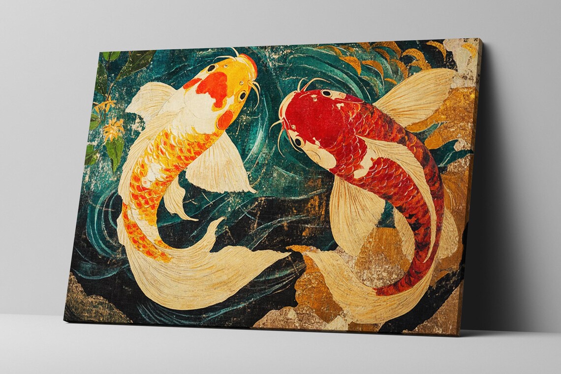 Yin Yang Koi Fish Pair Traditional Japanese Watercolor Art Poster - Image 2