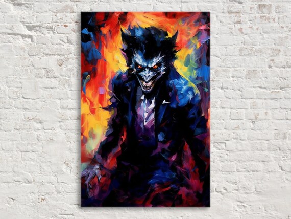 Snarling Werewolf Monster Fiery Background Expressionist Horror Art Poster