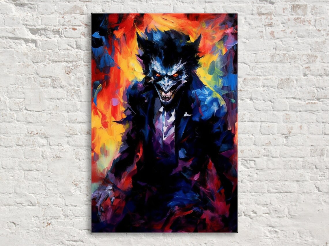 Snarling Werewolf Monster Fiery Background Expressionist Horror Art Poster