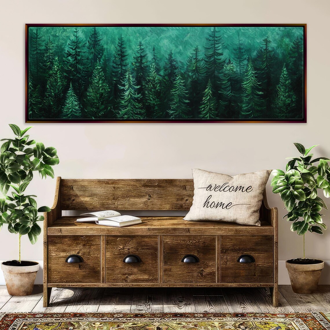 Emerald Green Pine Forest Panorama Landscape Art Print - Image 3