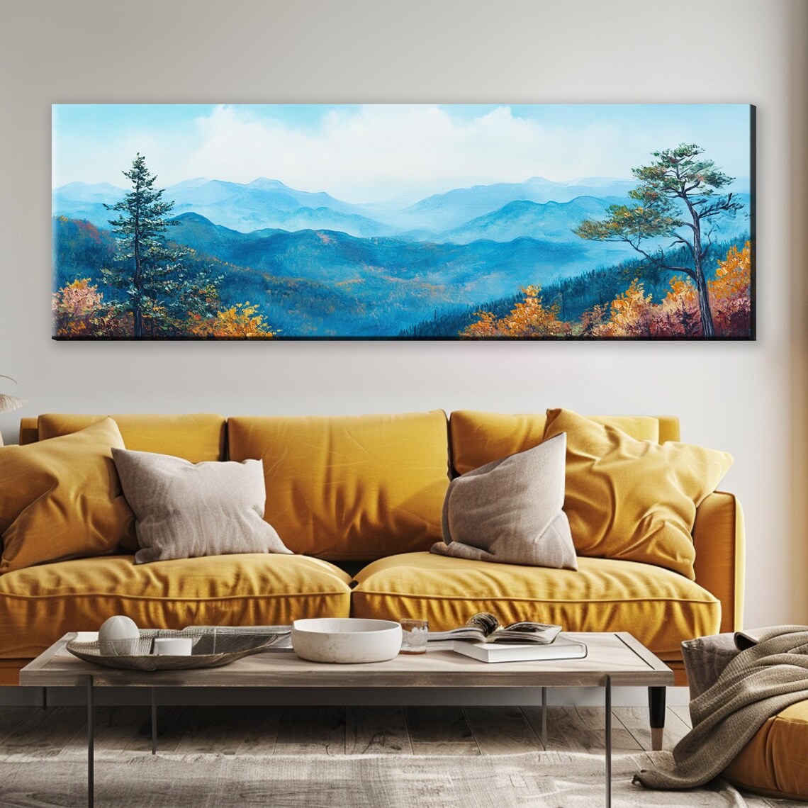 Scenic Foggy Blue Ridge Mountain Range Panoramic Framed Or Unframed Long Horizontal Ready To Hang Extra Large Wall Art - Image 5