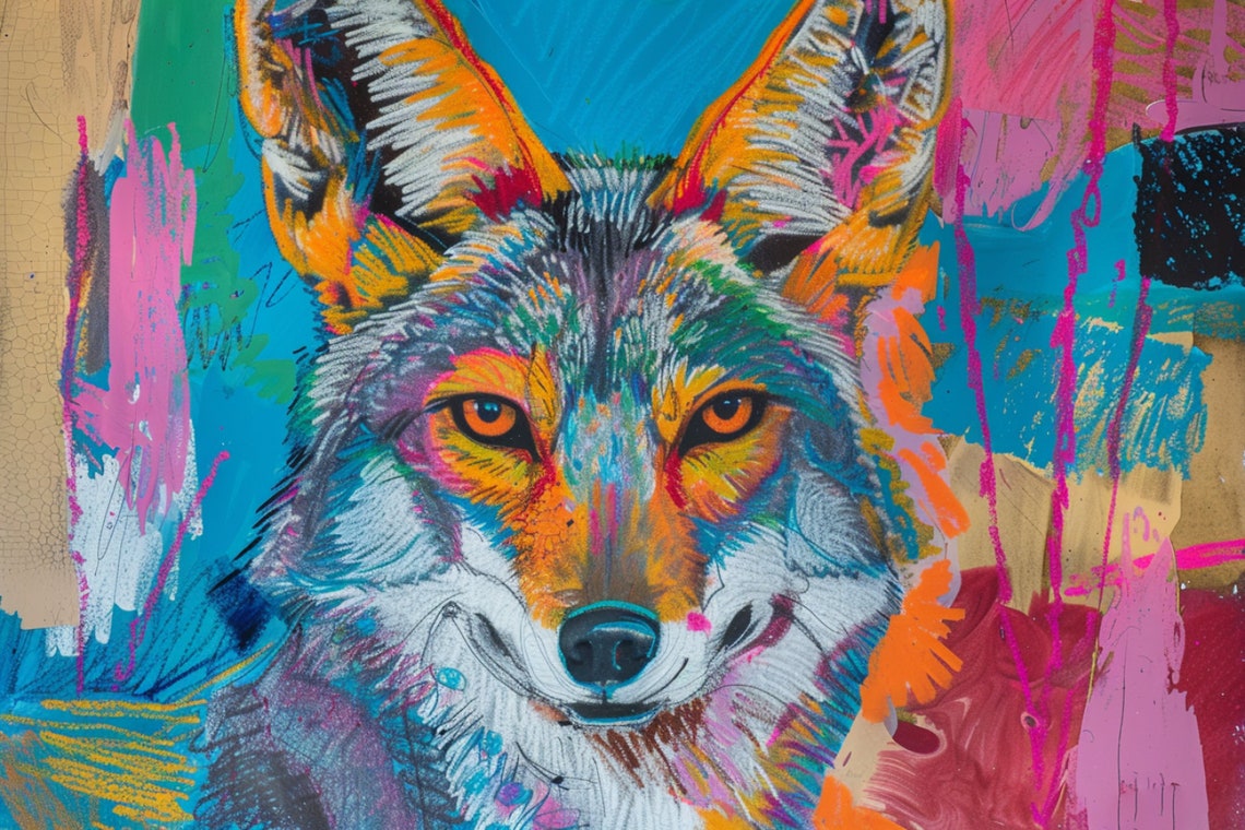 Bold Modern Coyote Neon Pop Art Gicle Print On Gallery Wrapped Artist Ready To Hang Available In Extra Large Sizes - Image 5