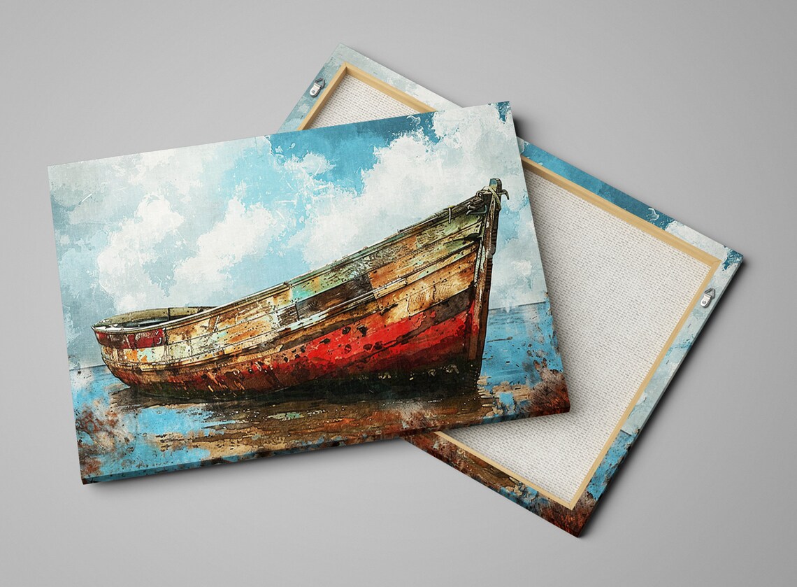 Old Red and White Boat Coastal Wall Art Print - Image 4