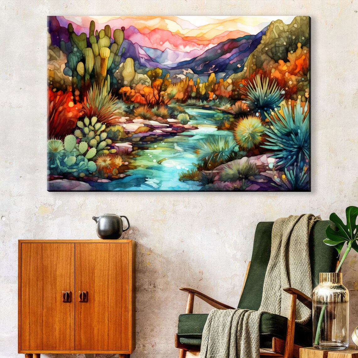 Painted Desert River Southwest Art Print, Cactus Beauty - Image 3