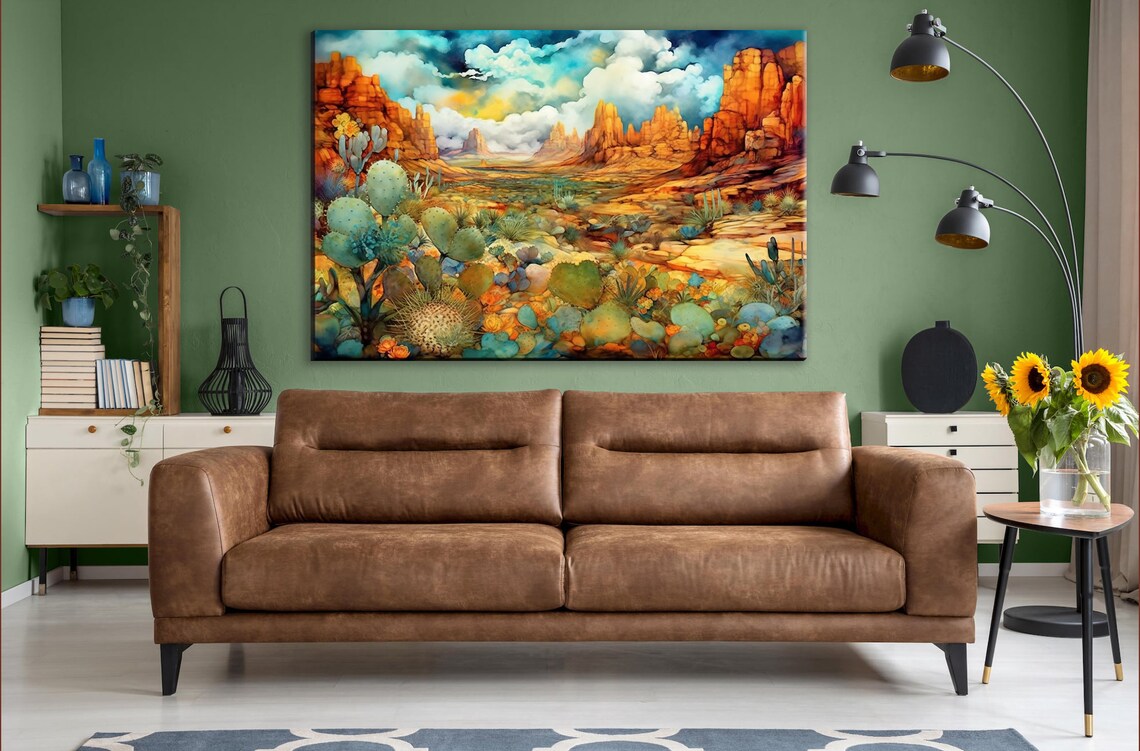 Canyon Cactus Alcohol Ink Art Print, Southwest Desert - Image 3