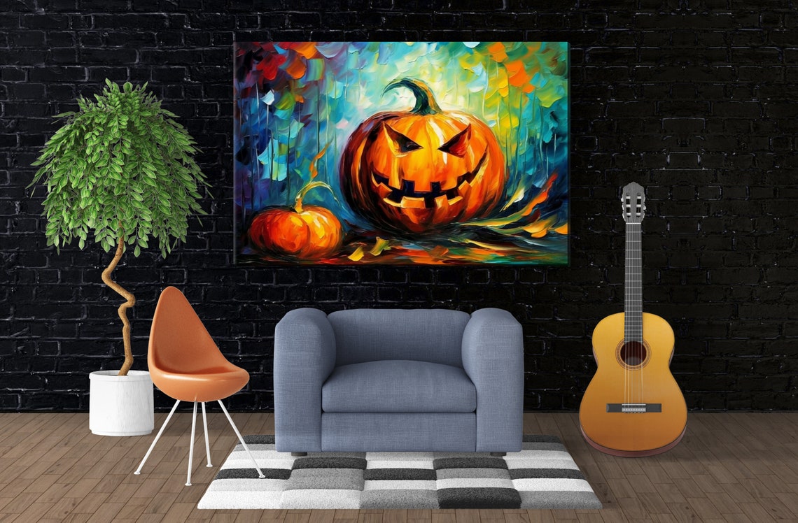 Spooky Jack O Lantern Pumpkins Impasto Halloween Glow Fall Poster - Image 3