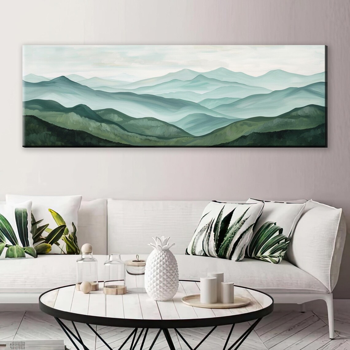 Sage Green Watercolor Abstract Mountain Range Art Print - Image 4