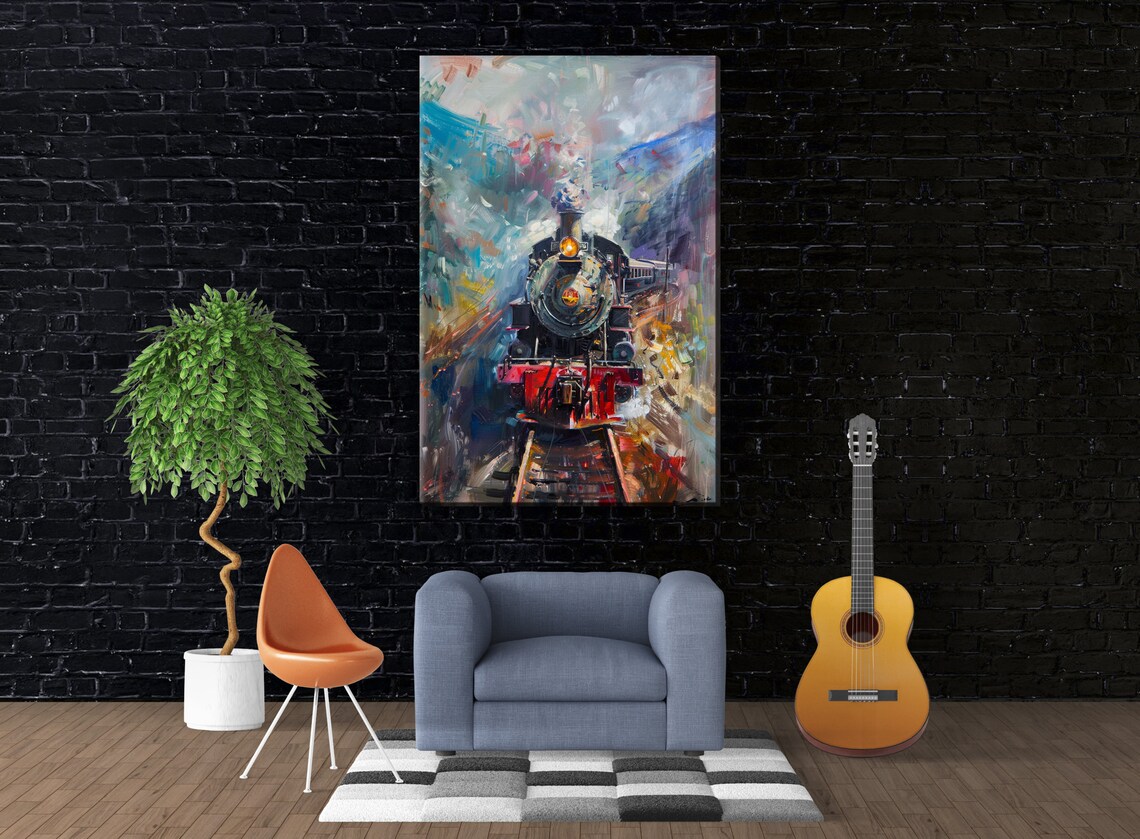 Abstract Steam Locomotive Head On Expressive Brushstroke Art Poster - Image 3