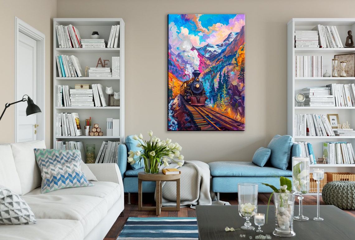 Steam Locomotive Mountain Canyon Pop Art Colorful Train Poster - Image 2