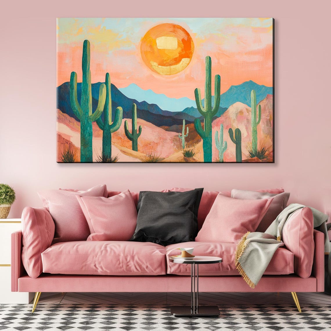 Saguaro Cactus Desert Sunset Painting Vibrant Boho Style Wall Art - Image 4
