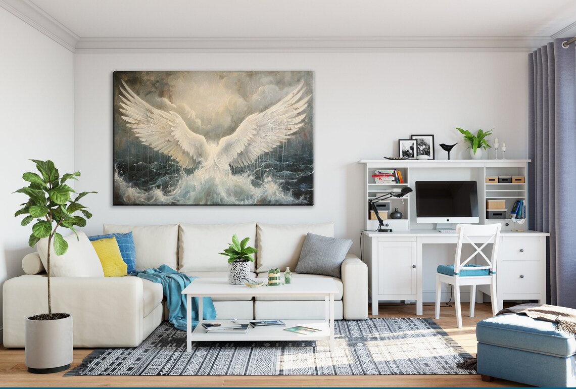 Celestial Angel Wings in the Sea Religious Art Print - Image 2