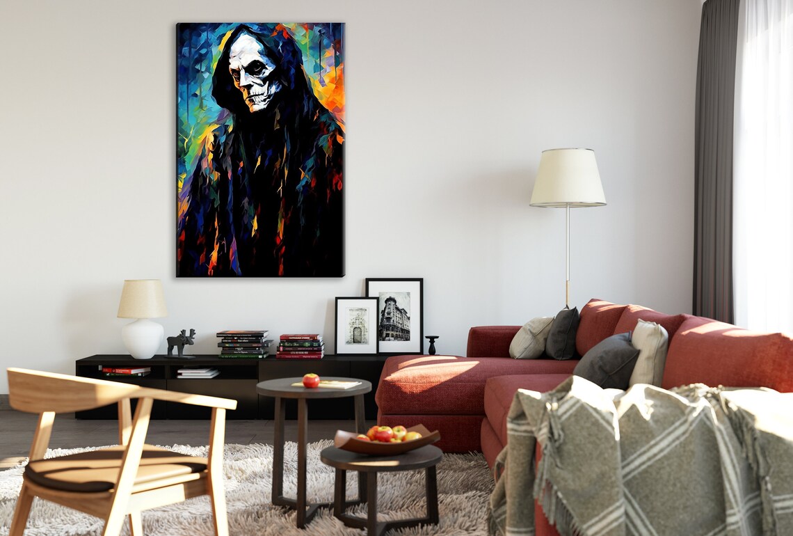 Dark Spooky Hooded Ghoul Skull Face Halloween Horror Art Poster - Image 2