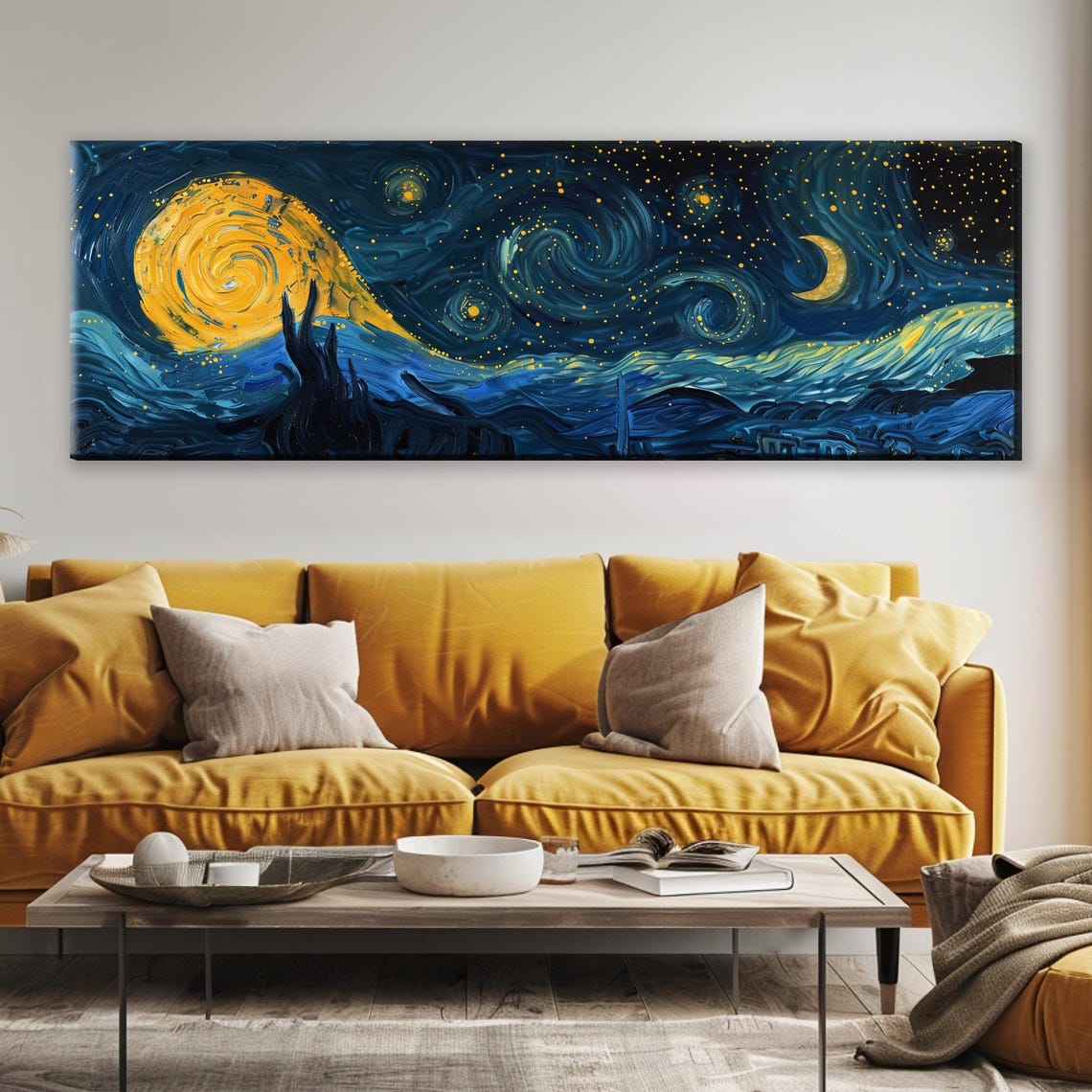 Starry Night Panorama Dreamy Wall Print Framed Or Unframed Long Horizontal Gallery Wrapped Ready To Hang Extra Large Wall Art - Image 4