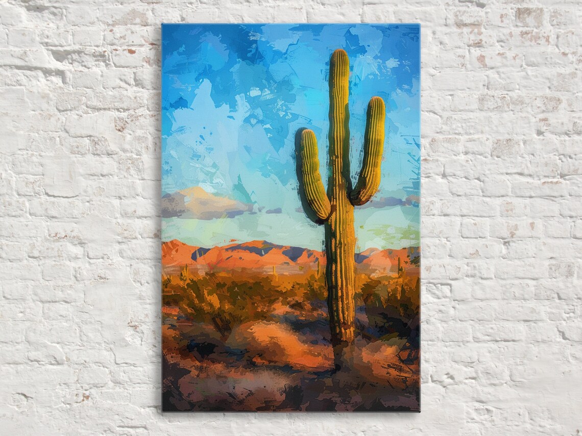 Solitude Sentinel Saguaro Cactus Painting Print