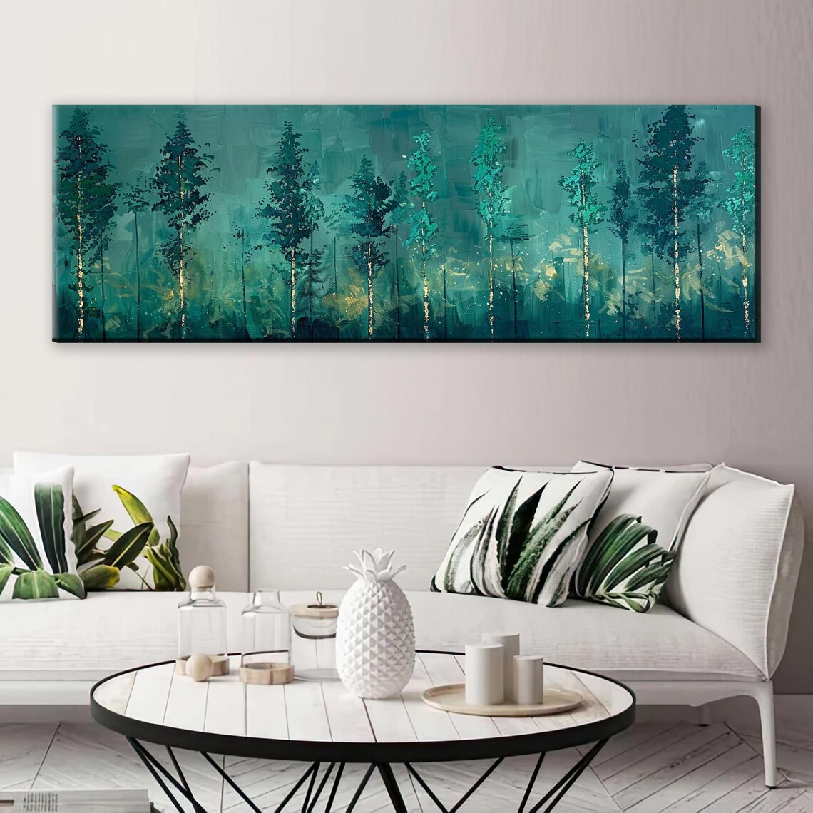 Green Forest Horizontal Panoramic Print Framed Unframed Long Horizontal Gallery Wrapped Gicle Ready To Hang Extra Large Wall Art - Image 5